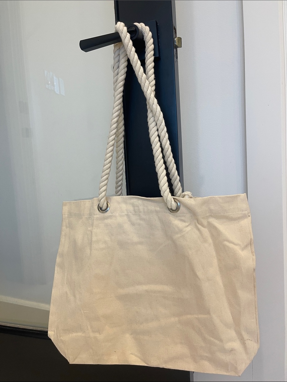 Cream Canvas Tote with Monogram Pocket - Picture 2 of 2